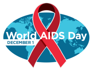 World AIDS Day - December 1 (graphic design with red ribbon)